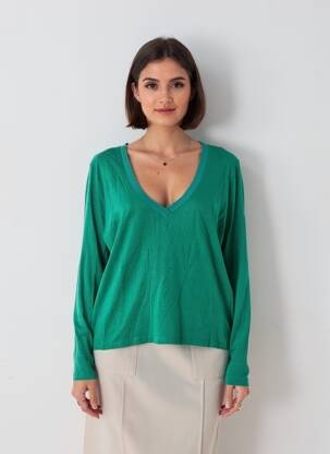 Pull coupe cintrée manches longues vert ARTLOVE femme