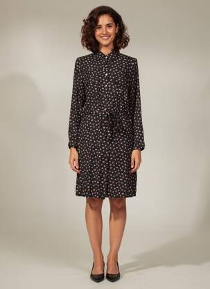 Robe mi-longue imprimé fantaisie manches longues noir DIPLODOCUS femme