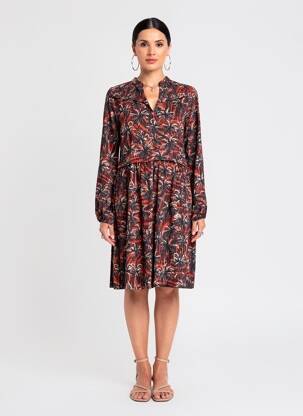 Robe mi-longue imprimé fantaisie manches longues noir DIPLODOCUS femme