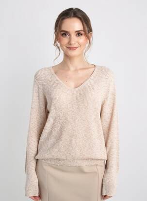 Pull coupe cintrée manches longues beige ROSE femme