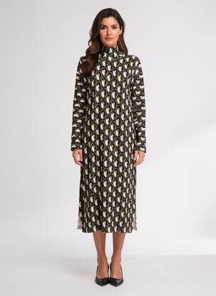 Robe mi-longue manches longues manches longues noir SURKANA femme