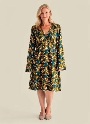 Robe mi-longue imprimé fantaisie manches longues vert ANGE femme