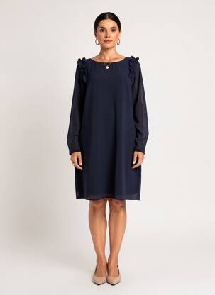 Robe mi-longue tissage crêpe manches longues bleu MOLLY BRACKEN femme
