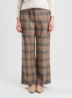 Pantalon large fermeture zippée sous rabat boutonné taille normale marron MD'M femme