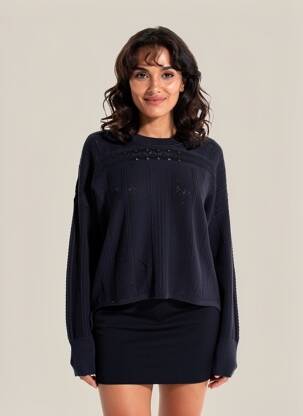 Pull stretch manches longues bleu HIGH femme
