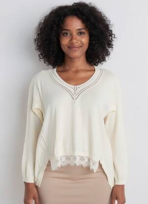 Pull col v manches longues beige HIGH femme