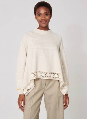 Pull tissage chiné manches longues beige HIGH femme