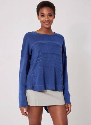 Pull tunique tissage chiné manches longues bleu HIGH femme