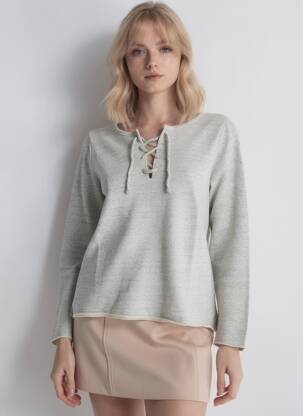 Pull tissage chiné manches longues gris HARTFORD femme