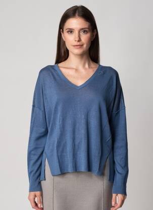 Pull coupe cintrée manches longues bleu BELLA JONES femme