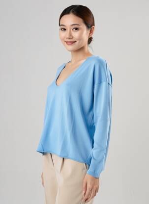 Pull coupe droite manches longues bleu FLOOR femme