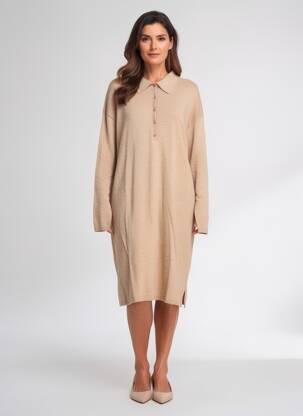 Robe pull stretch manches longues marron YERSE femme