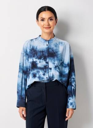 Chemisier col mao manches longues bleu AMOUR femme