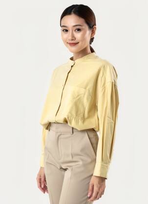 Chemisier col mao manches longues beige AMOUR femme