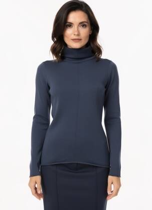 Pull col roulé coupe cintrée manches longues bleu YAYA femme