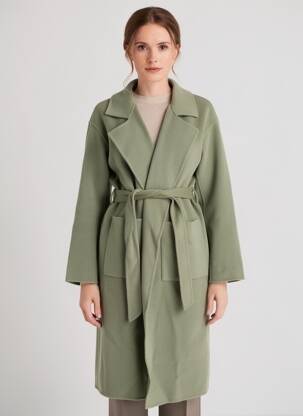 Manteau long coupe cintrée sans capuche vert OAKWOOD femme