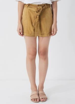 Short fermeture zippée sous rabat avec crochet taille normale marron LA PETITE ETOILE femme