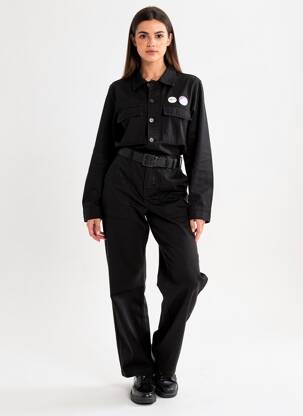 Combi-pantalon fermeture boutonnée sur le devant manches longues noir HAPPY femme