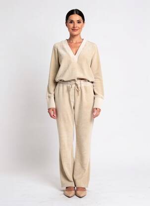 Combi-pantalon coupe cintrée manches longues beige YAYA femme