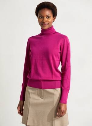 Pull col roulé stretch manches longues rose ZILCH femme
