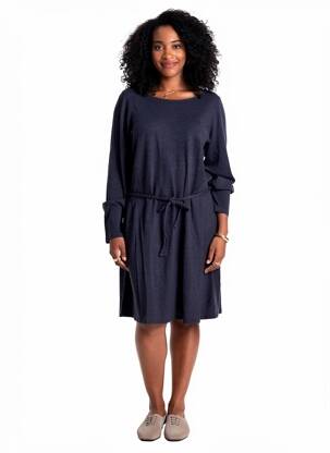 Robe mi-longue manches longues manches longues bleu MAJESTIC FILATURES femme