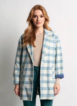 Manteau long coupe droite sans capuche bleu ME369 femme