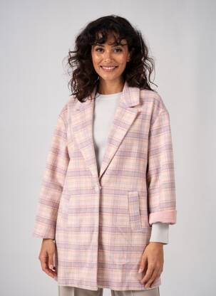 Manteau long coupe droite sans capuche rose ME369 femme