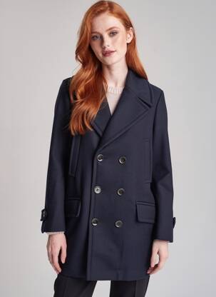 Manteau long coupe droite sans capuche bleu MAISON LENER femme