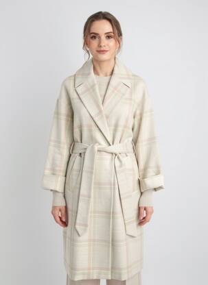Manteau long coupe cintrée sans capuche beige YAYA femme
