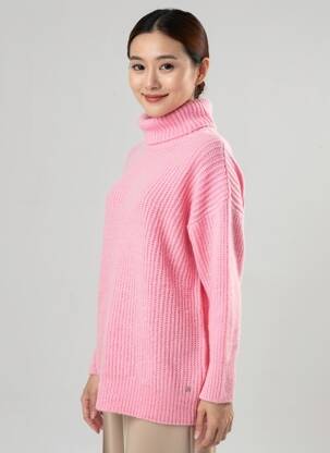 Pull col roulé coupe droite manches longues rose KOCCA femme
