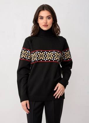 Pull col roulé coupe ajustée manches longues noir NEWLAND femme