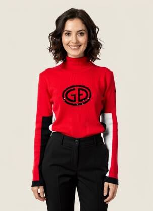 Pull col roulé tissage côtelé manches longues rouge GOLDBERGH femme