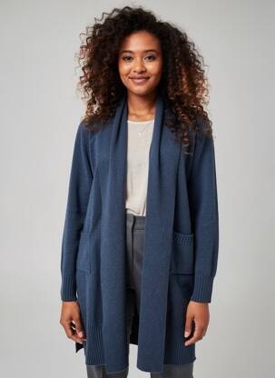 Gilet manches longues col châle bleu GRAN SASSO femme