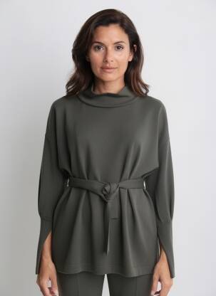 Pull tunique maille tricot manches longues vert FABIANA FILIPPI femme