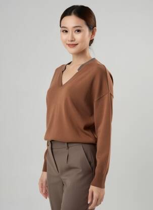 Pull col v manches longues marron FABIANA FILIPPI femme