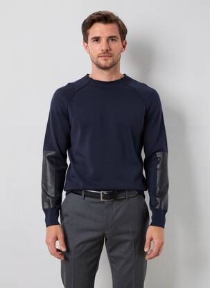 Pull col rond manches longues bleu HUGO BOSS homme