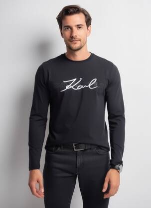 T-shirt coupe cintrée manches longues noir KARL LAGERFELD homme
