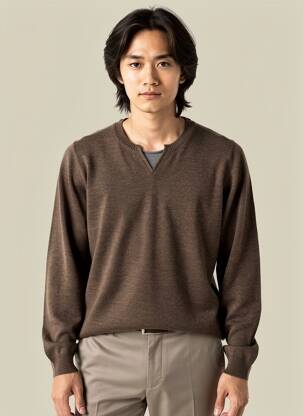 Pull stretch manches longues marron FERRANTE homme