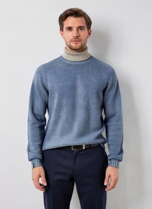 Pull col roulé stretch manches longues bleu AROVESCIO homme