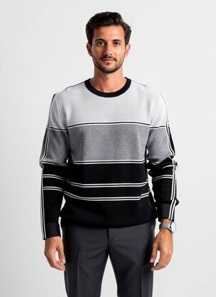 Pull col rond manches longues noir BIKKEMBERGS homme