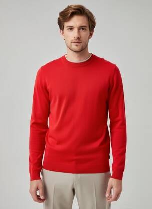 Pull col rond manches longues rouge HUGO BOSS homme