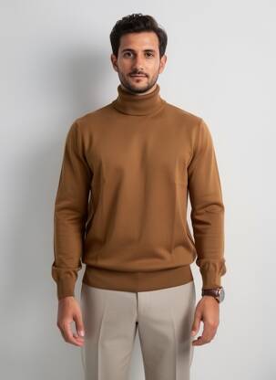 Pull col roulé coupe cintrée manches longues marron PAUL SMITH homme