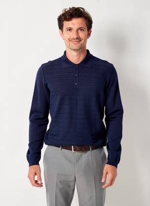 Pull col polo manches longues bleu TRUSSARDI JEANS homme