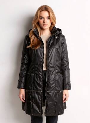 Doudoune manches longues a capuche noir ARELINE femme