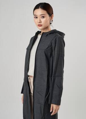 Manteau long a capuche a capuche gris ARELINE femme