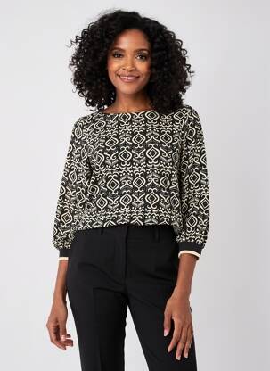 Top imprimé fantaisie manches longues noir GARCIA femme