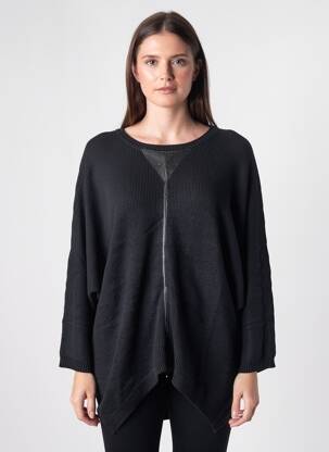 Pull tunique col rond manches longues noir SEE U SOON femme