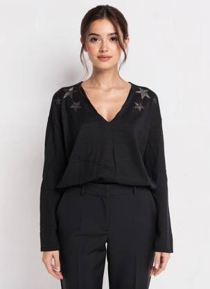 Pull coupe droite manches longues noir SUD EXPRESS femme