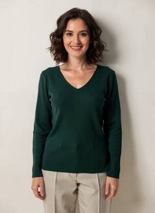 Pull coupe cintrée manches longues vert KY CREATION femme
