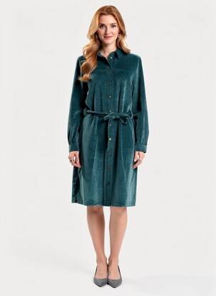 Robe mi-longue manches longues manches longues vert GARCIA femme